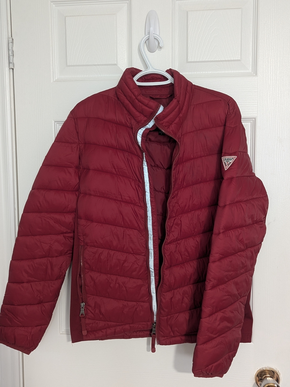Guess Red Quilted Puffer Jacket - Men's Lightweight Coat